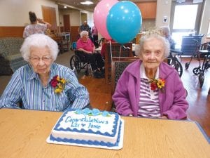 Lu Pettijohn (104 years young) and Ione Jones (100 years young) were honored with cake and ice cream on September 19, “National Centenarian Day.”