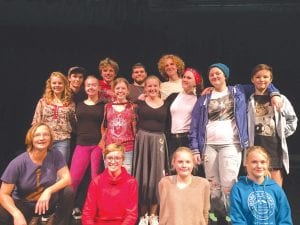 The cast for Shakespeare’s Twelfth Night are, front (L-R): Carrie Nath, Robin Henrikson, Izzy Sparks and Bryn Fitzgerald-Wells. Middle Row: Linnea Henrikson, Sylvia Berka, Saira Smith, Abbey Stoddard, Aurora Schelmeske, Ellie Block, Mattie Meyer. Back row: Sam Meyer, Lynden Blomberg, Joe James, Andy Kern. Not Pictured Ian Kerschner.