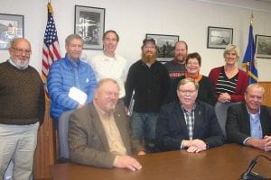 Senator Tom Bakk seated (left) at the Grand Marais city council table with IRRRB commissioner Mark Phillips and IRRRB Ed/ Development Director Steve Peterson, who along with Rep. Rob Ecklund (not pictured) spent two days this past week touring new facilities and learning about the various projects and concerns of the community. Community leaders in the back from L-R: Jim Boyd, Scott Harrison, Tom Rider, Jay Arrowsmith-DeCoux, Mike Roth, Mary Somnis and Judy Erickson.