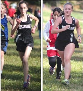 Above left: Lamar Gordon shows off the good running form that carried her to a third place finish in the girls’ junior varsity race at Proctor. Above right: Abbey Stoddard cut 3.5 minutes off of her best time at Proctor. Way to go, Abbey!