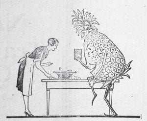 Autumn of 1927 was billed as“The Season for Solacing Drinks,”as evidenced by this Oct. 20 front-page feature aimed at “the resourceful housewife.” Recipes featured included – you guessed it – plenty of Hawaiian pineapple in such beverages as Waikiki Punch, Ambrosia Fruit Punch, Pineappleade, Sparkling Punch, and even Pineapple Milkshake! Pineapple was also a recommended ingredient in several other “zestful” recipes the News-Herald printed for the Thanksgiving feast, delicacies that would be considered a rarity even today.