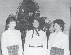 The Son’s Rays selected three eighth-grade girls to participate in the Dec. 13, 1983 “Feast of Light” at Bethlehem Lutheran Church in Grand Marais. Shown, from left, are Beth Johnson, Tricia Berglund and Martia Debeltz. This year’s Julefest celebration will take place Dec. 9 at 1 p.m.