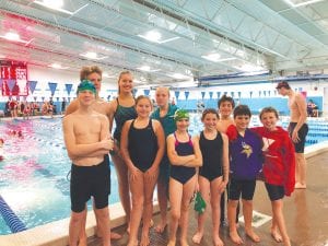 Cook County Community YMCA swim team members who competed in the Superior, Wisconsin swim meet were (front row from left) Jack Willis, Liv Hedstrom, Aurora Gallagher, Mary June DeArruda-Wharton, Fin Taylor, Isaak Lien. In back row are Henry DeArruda-Wharton, Ella Hedstrom, Shea Hingos, Haddon Taylor. Not pictured, Silas Ekstrom.