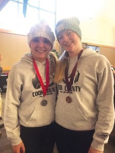 Two CCHS alpine skiers are bound for state. Reilly Wahlers (left), who placed second, and Sela Backstrom, who finished 12th at Section 7A alpine ski met held at Giants Ridge on Feb. 6, both qualified for the state championship meet on Feb. 14, which will also take place at Giants Ridge. The girls’ team placed third at Sections, one spot away from qualifying as a team.