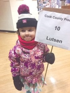 It’s never too early to start learning about the U.S. political system as evidenced by future leader Tib Nordlund, who is holding up a precinct caucus sign for Lutsen. Tib joined with 149 people at the DFL caucus held Feb. 6 at the Center for the Arts.