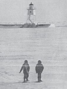 Two snowshoers couldn’t resist the thick ice and calm, sunny weather and decided to take a stroll on the Grand Marais harbor as seen in this March 1, 1979 photo. U.S. Coast Guard officials at Station North Superior said there was 8-9 inches of ice cover on Lake Superior around Grand Marais at the time, with minimal shifting. An estimated 90-95 percent of the big lake was ice-covered, the Coast Guard added, the most in 16 years.