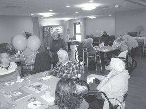 The monthly birthday party – which happened to fall on Valentine’s Day – was made extra special when Mary Sanders accompanied her husband, Doug, on piano with a love song “sing-a-long.”