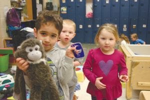 The YMCA Busy Bees Daycare was “a buzz” with activity this past week. There are three day cares at the Y. Wiggle Worms, Little Lady Bugs and Busy Bees. The daycare is open from 7:45 a.m. to 5:15 p.m. Monday through Friday. Stopping for a very brief moment to show off some toys and say hi were, L-R: Raylan, Henry, and Kylie.