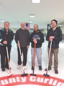 The 2017-18 Cook County Open League curling champions are the Brian Smith rink. From left: Brian Smith, Bruce Johnson, Don Sorlie and Dan Truchanare.