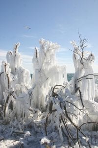 Early this week trees and shrubs along Lake Superior’s shore looked like ghostly guardians of winter. High winds and blustery snow blew through the Northland causing large heart-pounding waves to thrash and crash the shoreline. Trees, shrubs and rocks on the shore were once again covered in a shroud of ice, leaving many breath-taking ice sculptures in its aftermath. The new snow allowed Lutsen ski hill to extend its weekend ski season through May 6. Call for some great end of the year deals.