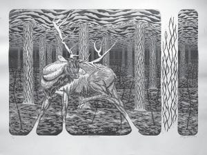 Is the stag getting energy from its surroundings, or is the stag giving energy to the forest it lives in? Or are the elements of sky, flora, fauna and beast interchangeable, all feeding each other in a mosaic rhythmic dance of life? Pictures like the one shown here that was created by artist Stanley Leonard in 2013 will leave you with questions about the natural world. The three featured artists will display their work at the Johnson Heritage Post starting this weekend through May 20.