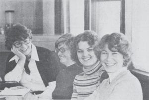 The annual PTA Family Fun Night was held Feb. 9, 1979 at Birch Grove School. The event featured games for all ages and plenty of movies (which were shown continually). There was no admission charge, but tickets were sold for the games and concessions. Shown planning the event, from left, are PTA president Linda Lamb, Karen Schmidtman, Karen Tofte and Mary Beth Nelson.