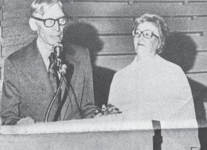 Fifty-five seniors received their diplomas at the commencement ceremonies held in June 1975 at Cook County High School. Also recognized was W. Andrew Hedstrom, who stepped down from his position as school board clerk the prior year after serving since 1949. Hedstrom was the first clerk for District 166, and is pictured here with his wife Hildur.