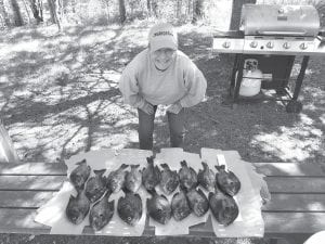 Panfish, in this case bluegills, are out there in some of the Arrowhead lakes. Diane Gervais of Tofte/Two Harbors enjoyed a great day fishing on one of those lakes in Cook County on July 5. If you can find them, just keep a meal to protect the fishery for the future. Most importantly, release the big “bulls” (males), as they guard the nests after the spawn. The long black flap at the end of their gills identifies males.